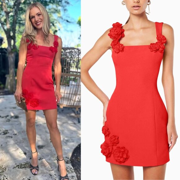 Elliatt Trompe Red Rosette Applique‎ Floral Mini Dress Size L - Picture 1 of 14